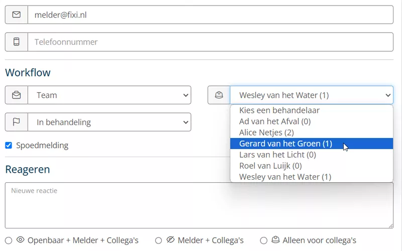 Fixi screenshots - melding toewijzen